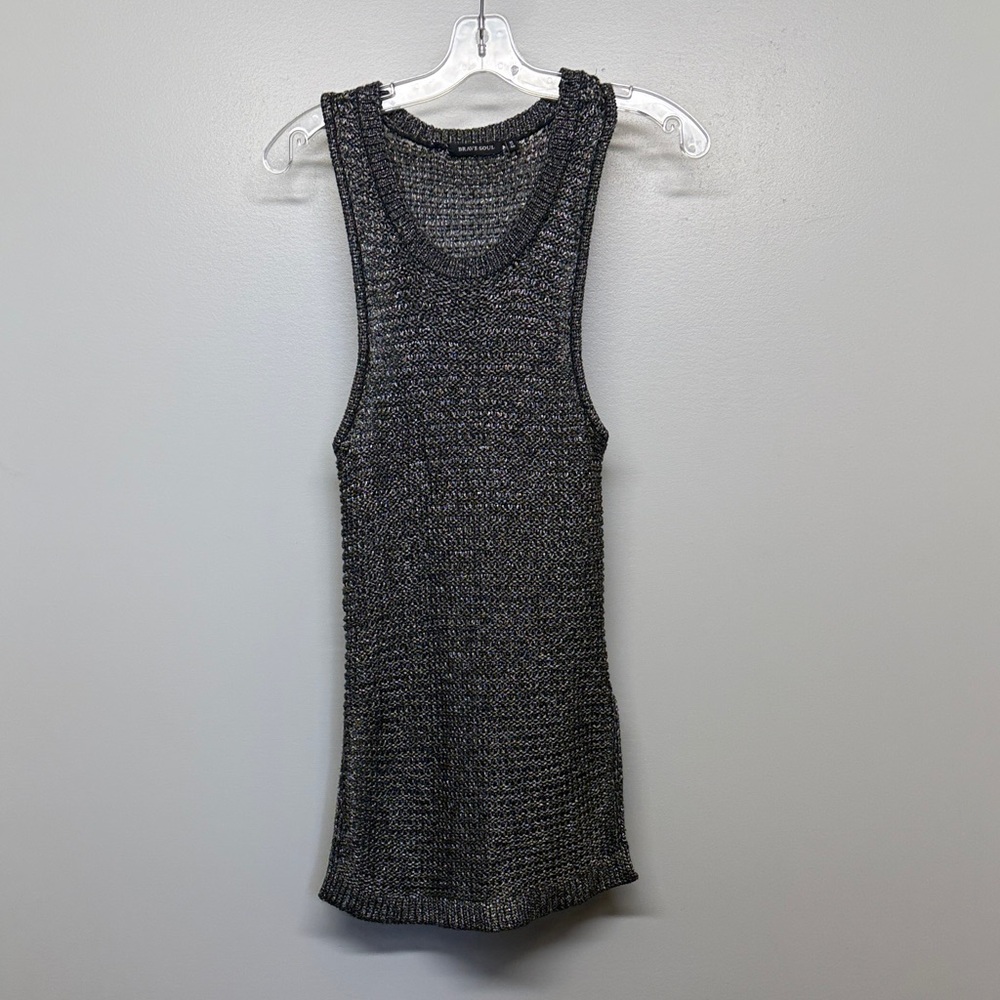 Brave Soul Shimmery Silver Metallic Knit Long Top